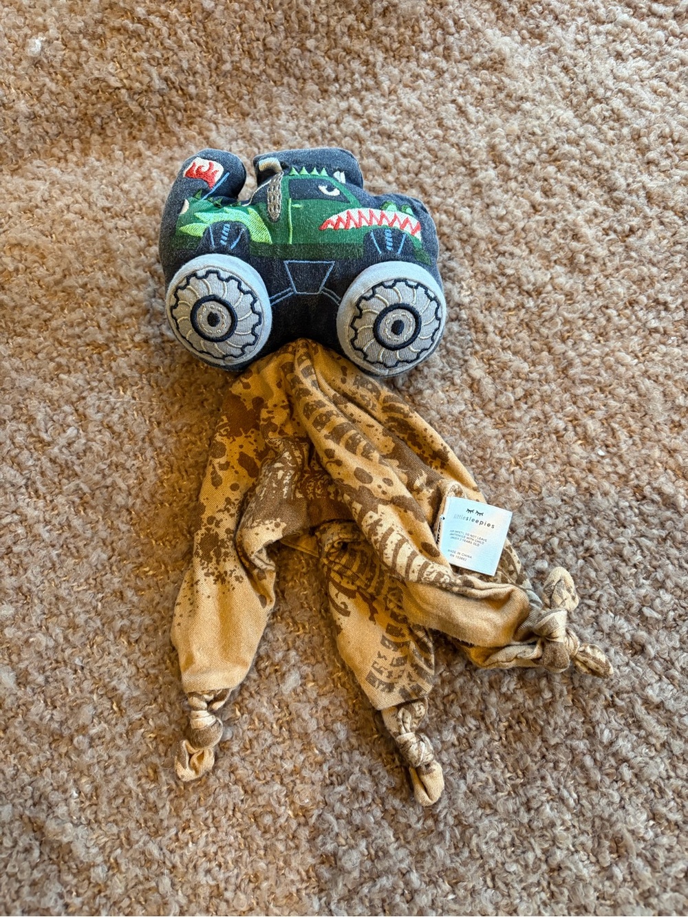 Little Sleepies Max Monster Truck Sleepyhead Lovey Comfie Plush Blanket Brown